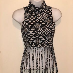 Wet Seal B&W Tribal Fringe Bottom Crop Top